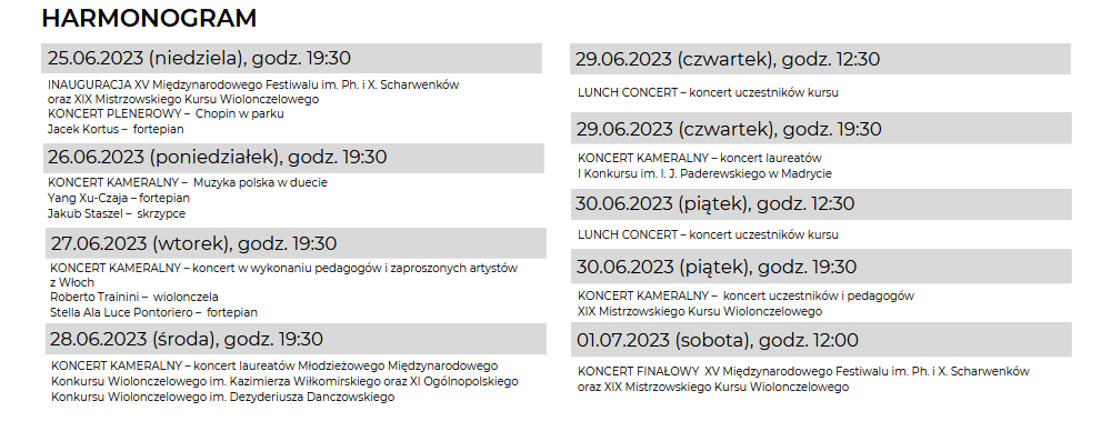 harmonogram koncertów 